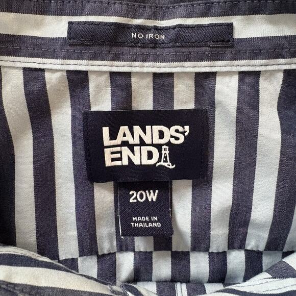 Lands’ End Women’s Blue Stripe No Iron Button Down Shirt 100% Cotton Size 20W - Picture 6 of 11